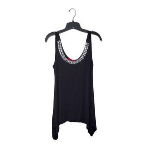 Magenta Women's Asymmetric Black Rhinestone Collar Tank Top M